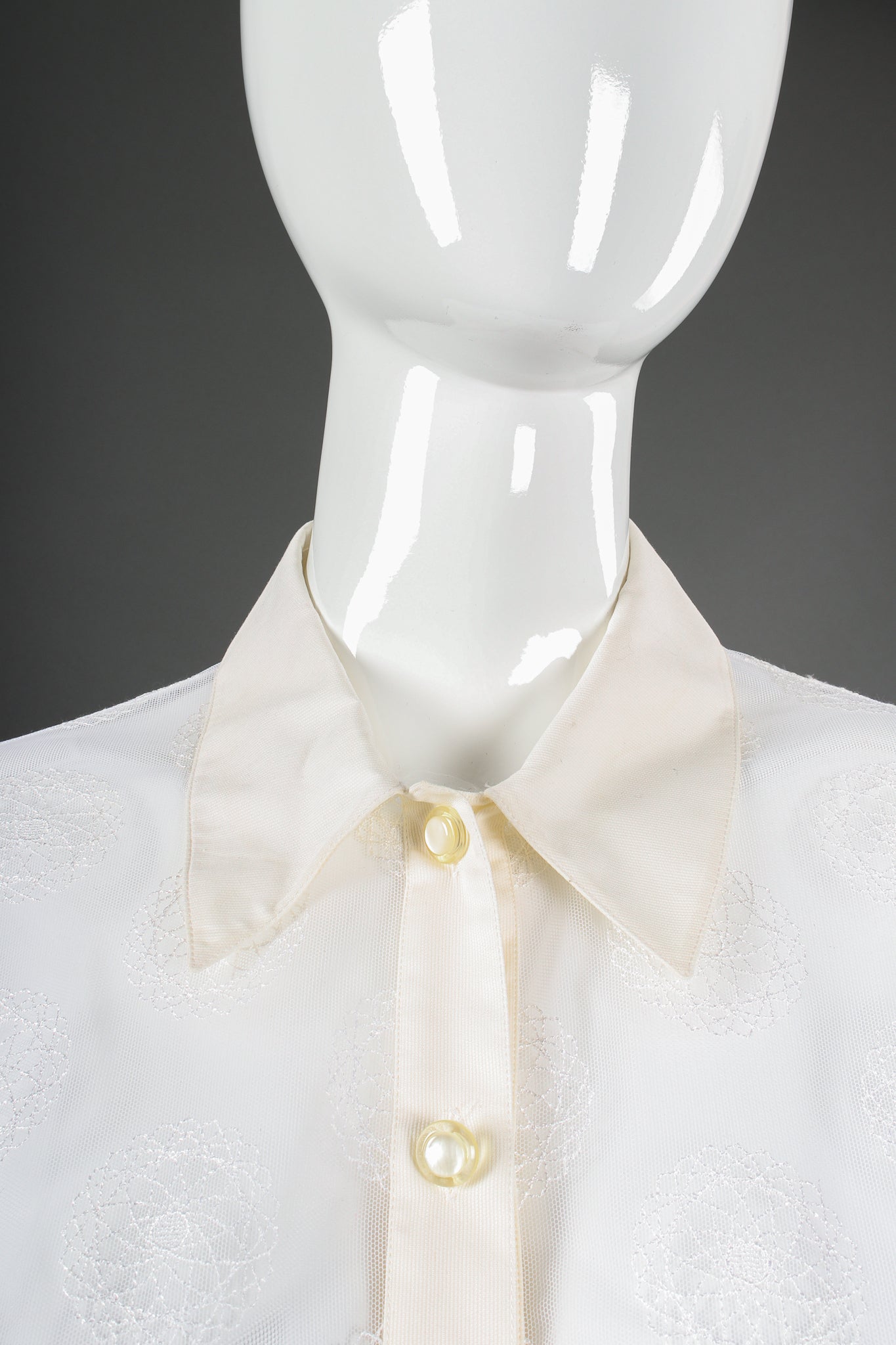 Vintage Escada Sheer Mesh Spirograph Shirt on Mannequin collar at Recess Los Angeles