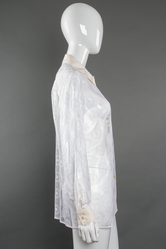 Vintage Escada Sheer Mesh Spirograph Shirt on Mannequin side at Recess Los Angeles