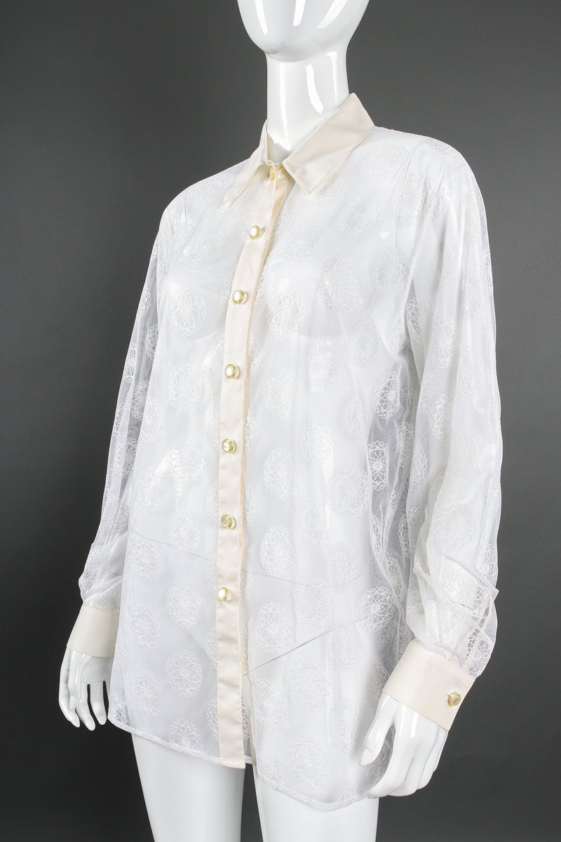 Vintage Escada Sheer Mesh Spirograph Shirt on Mannequin angle at Recess Los Angeles