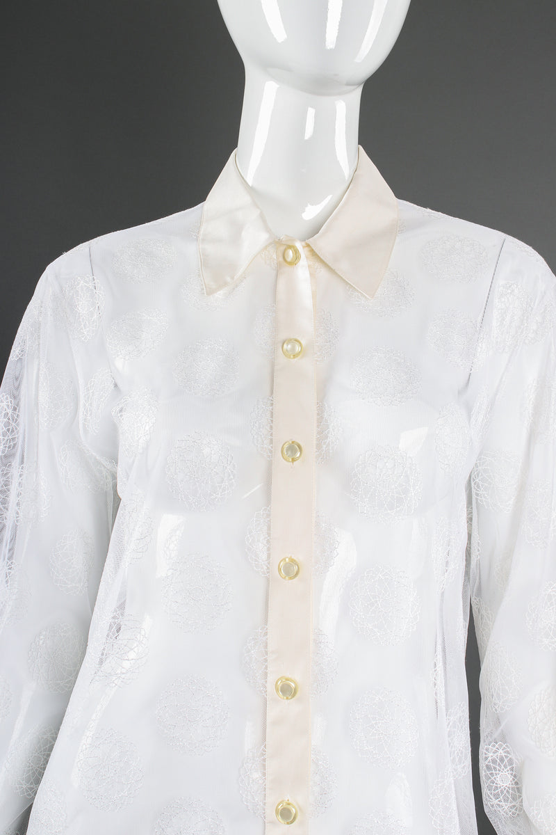 Vintage Escada Sheer Mesh Spirograph Shirt on Mannequin front crop at Recess Los Angeles