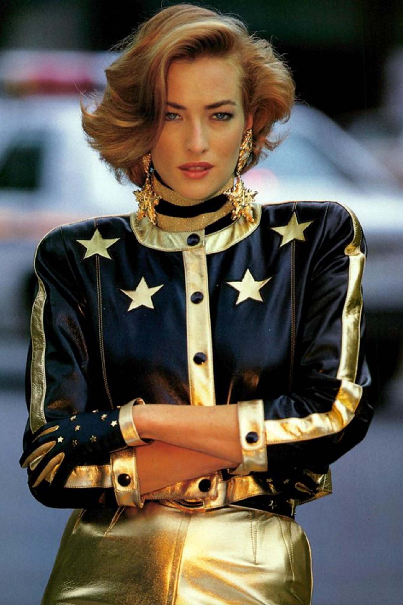 Vintage Escada Leather Star Boxy Jacket on Tatjana Patitz Recess Los Angeles
