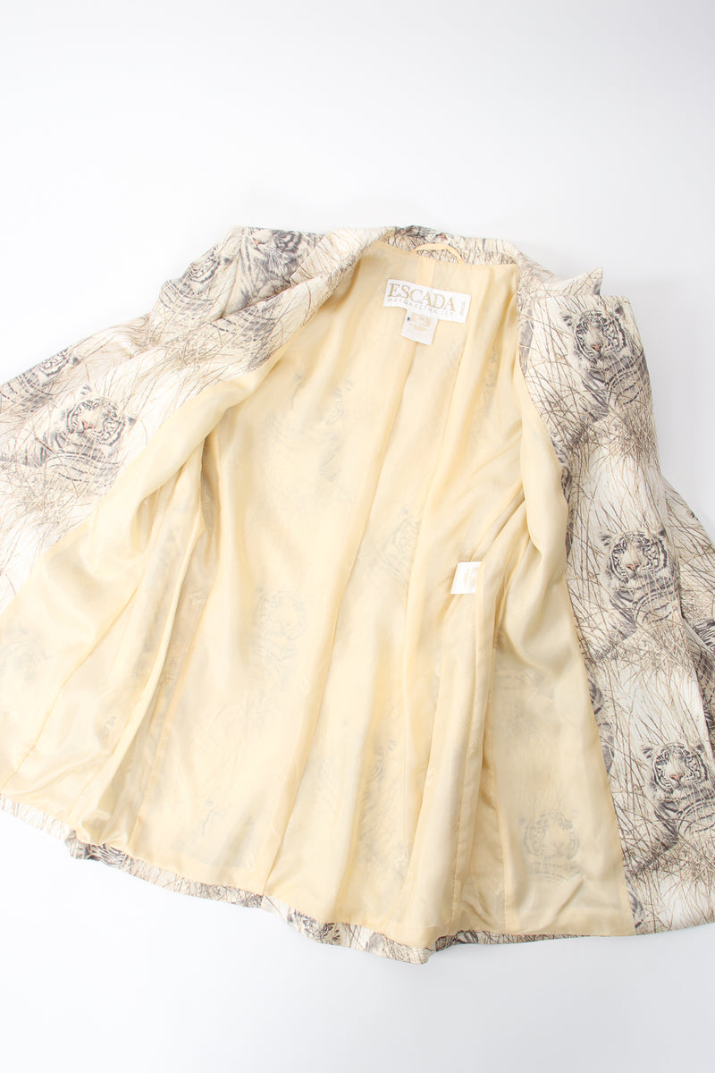 Vintage Escada Silk Snow Tiger Jacket flat lining at Recess Los Angeles