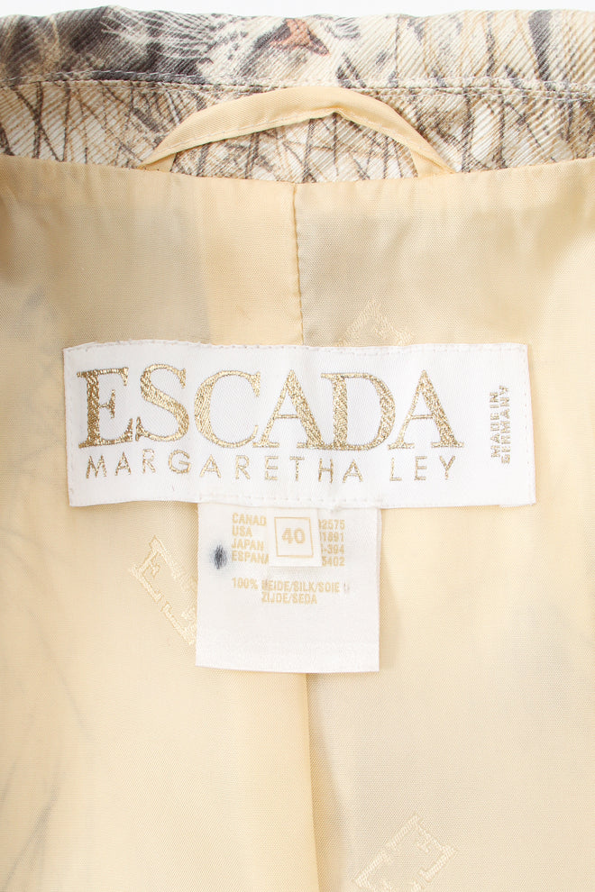 Vintage Escada Silk Snow Tiger Jacket label at Recess Los Angeles
