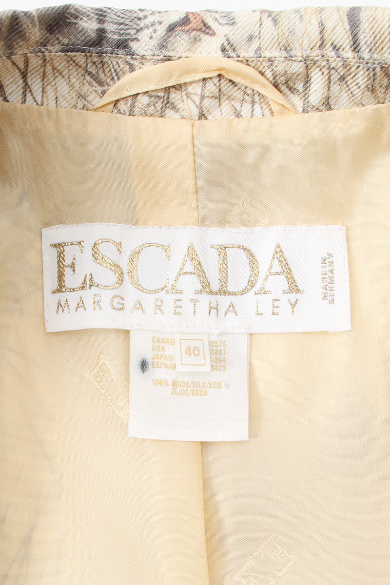 Vintage Escada Silk Snow Tiger Jacket label at Recess Los Angeles