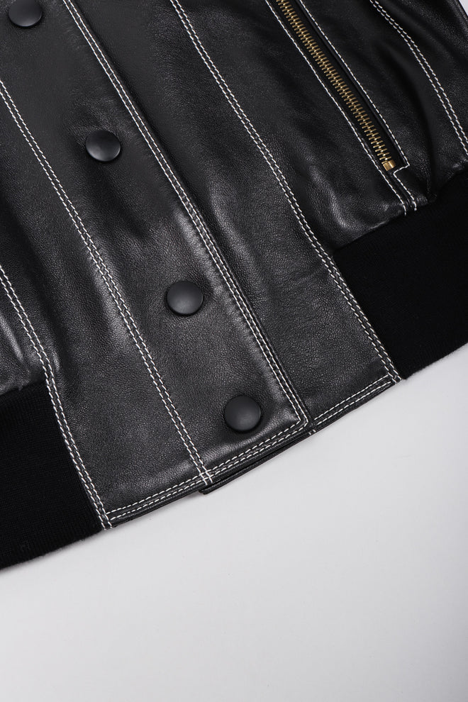 Recess Los Angeles Escada Bomber Black Leather Jacket Red Satin Lining