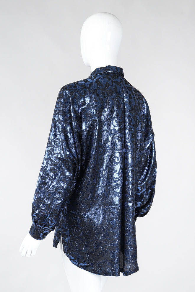 Recess Los Angeles Vintage Escada Metallic Lamé Damask Pajama Pyjama Blouse