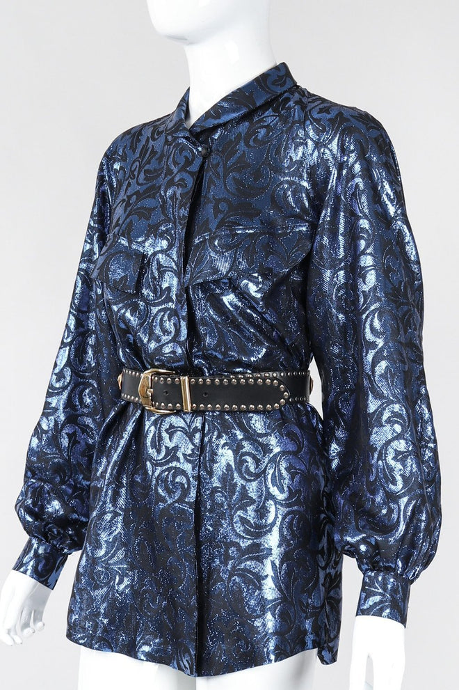 Recess Los Angeles Vintage Escada Metallic Lamé Damask Pajama Pyjama Blouse