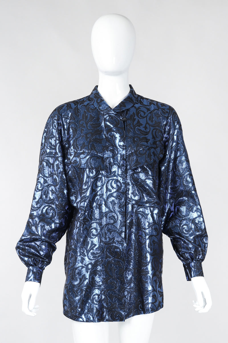 Recess Los Angeles Vintage Escada Metallic Lamé Damask Pajama Pyjama Blouse