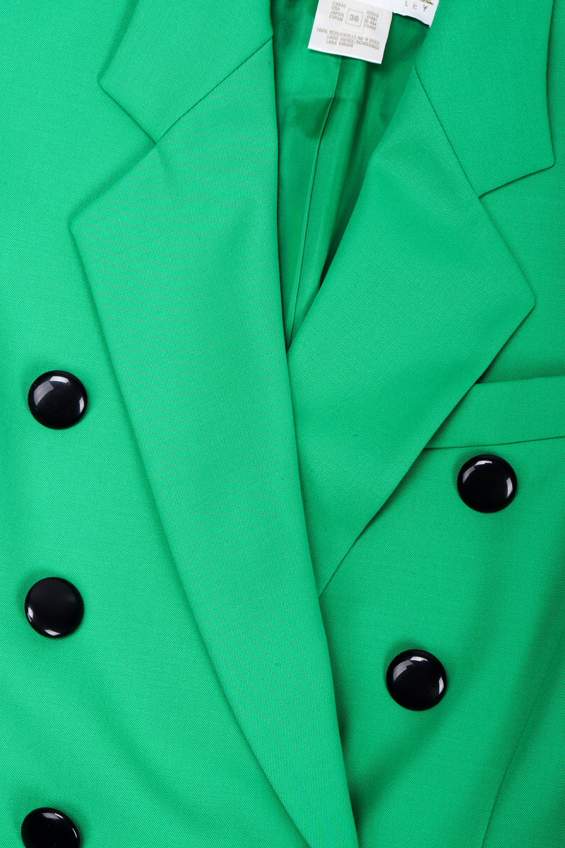 Recess Los Angeles Vintage Escada Wool Double Breasted Kelly Green Jacket Black Plastic Buttons