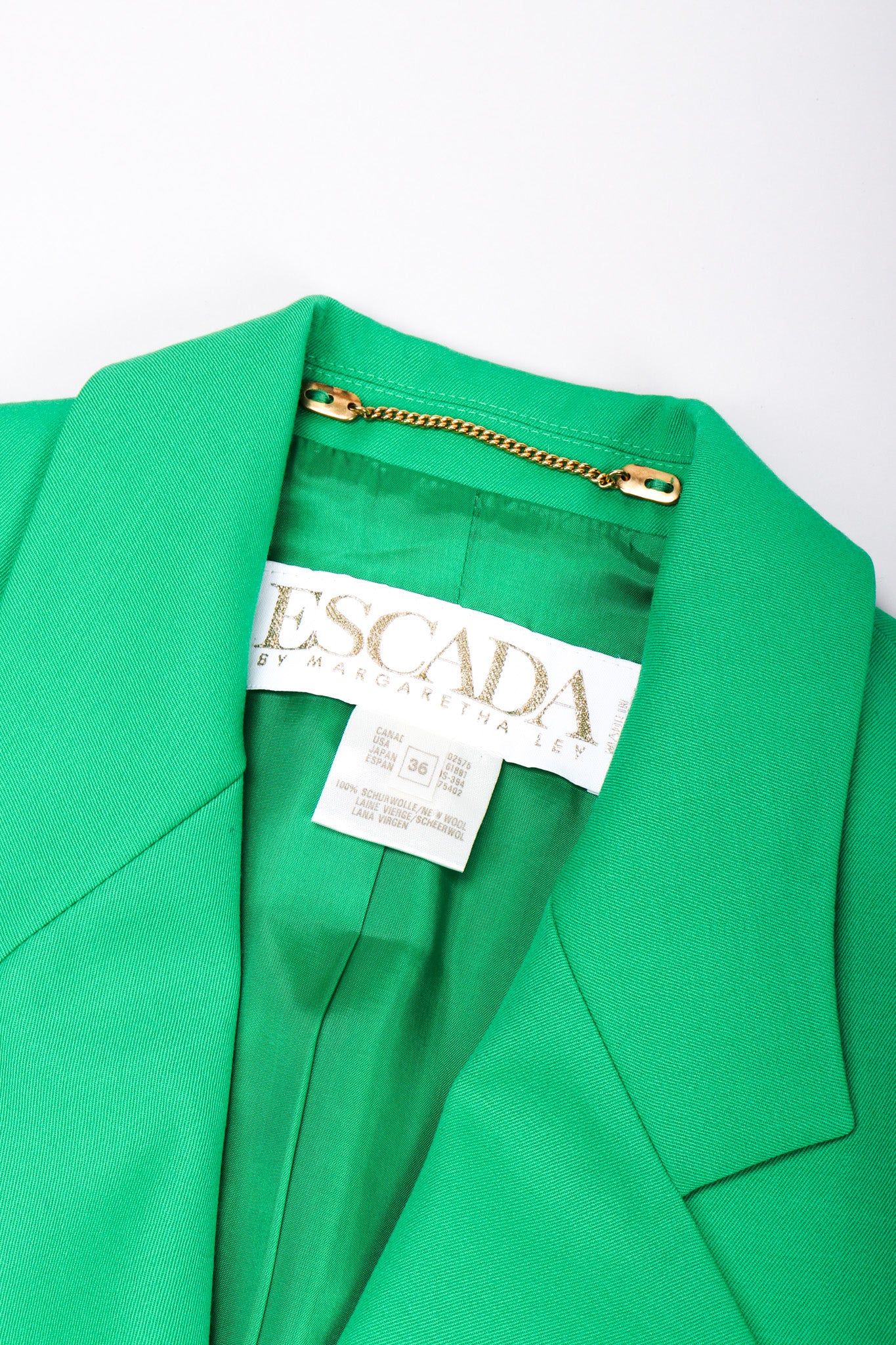 Recess Los Angeles Vintage Escada Wool Double Breasted Kelly Green Jacket Black Plastic Buttons