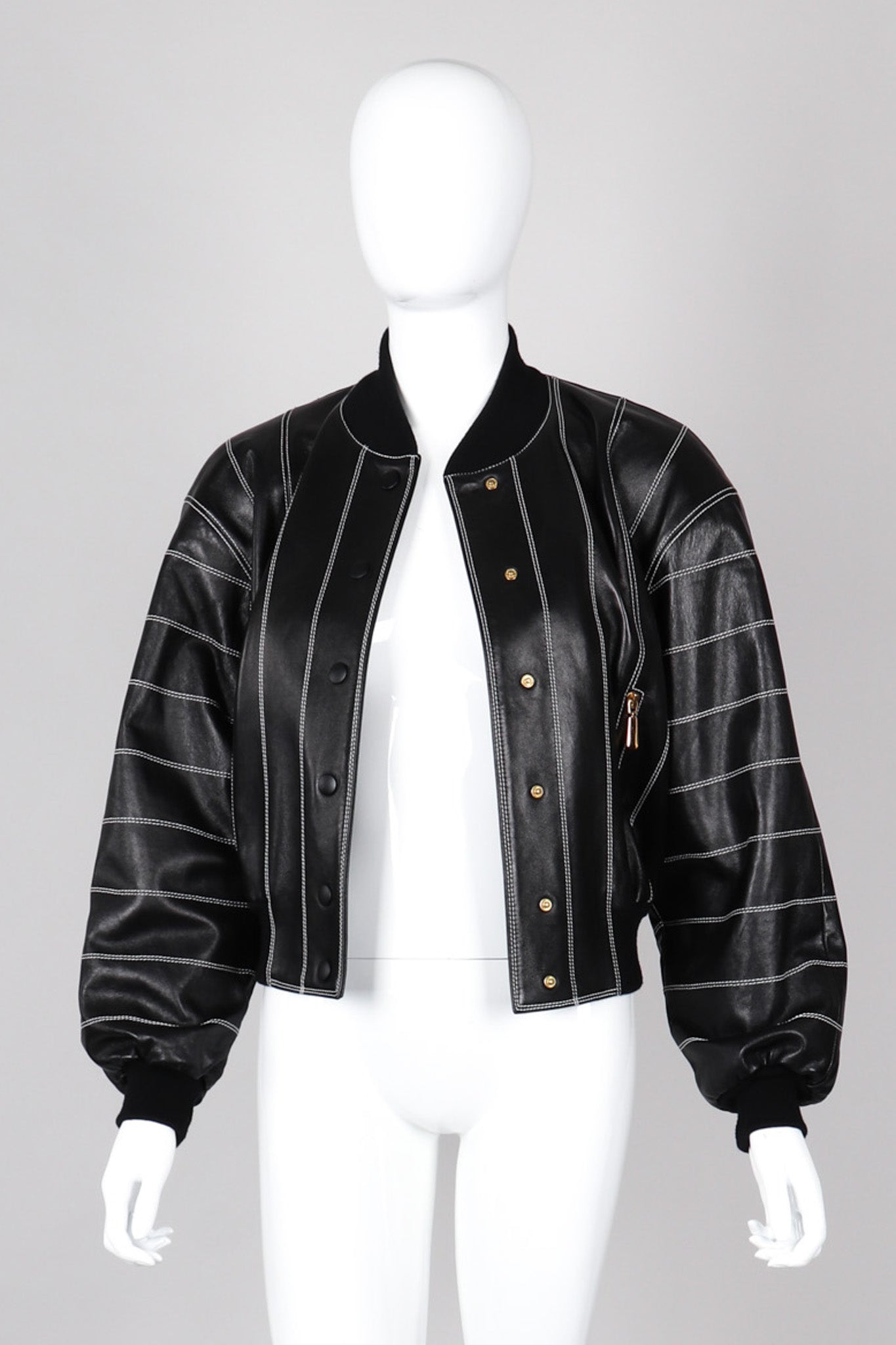 Recess Los Angeles Escada Bomber Black Leather Jacket Red Satin Lining