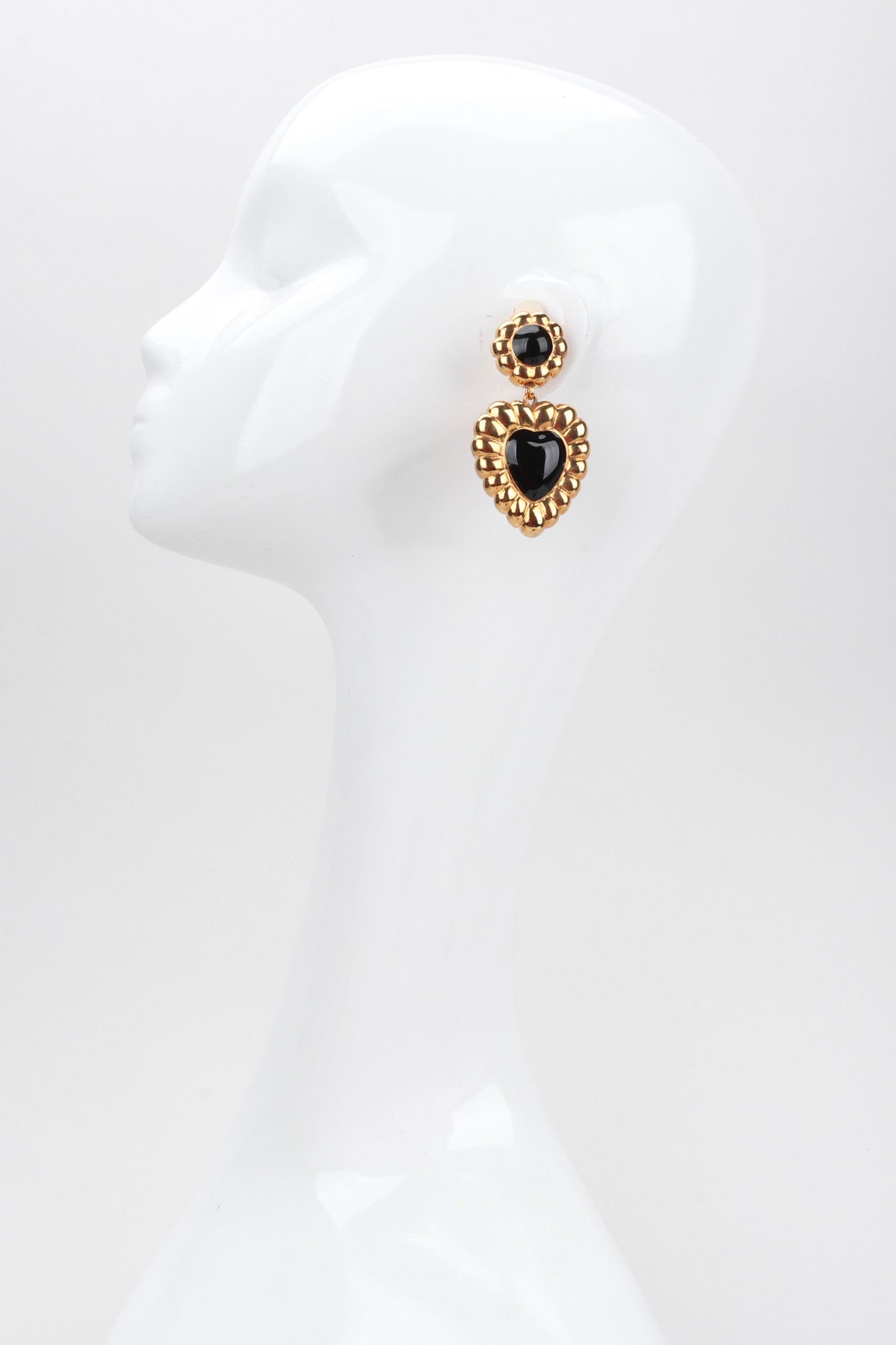 Recess Los Angeles Vintage Escada Fluted Gold Heart Drop Earrings