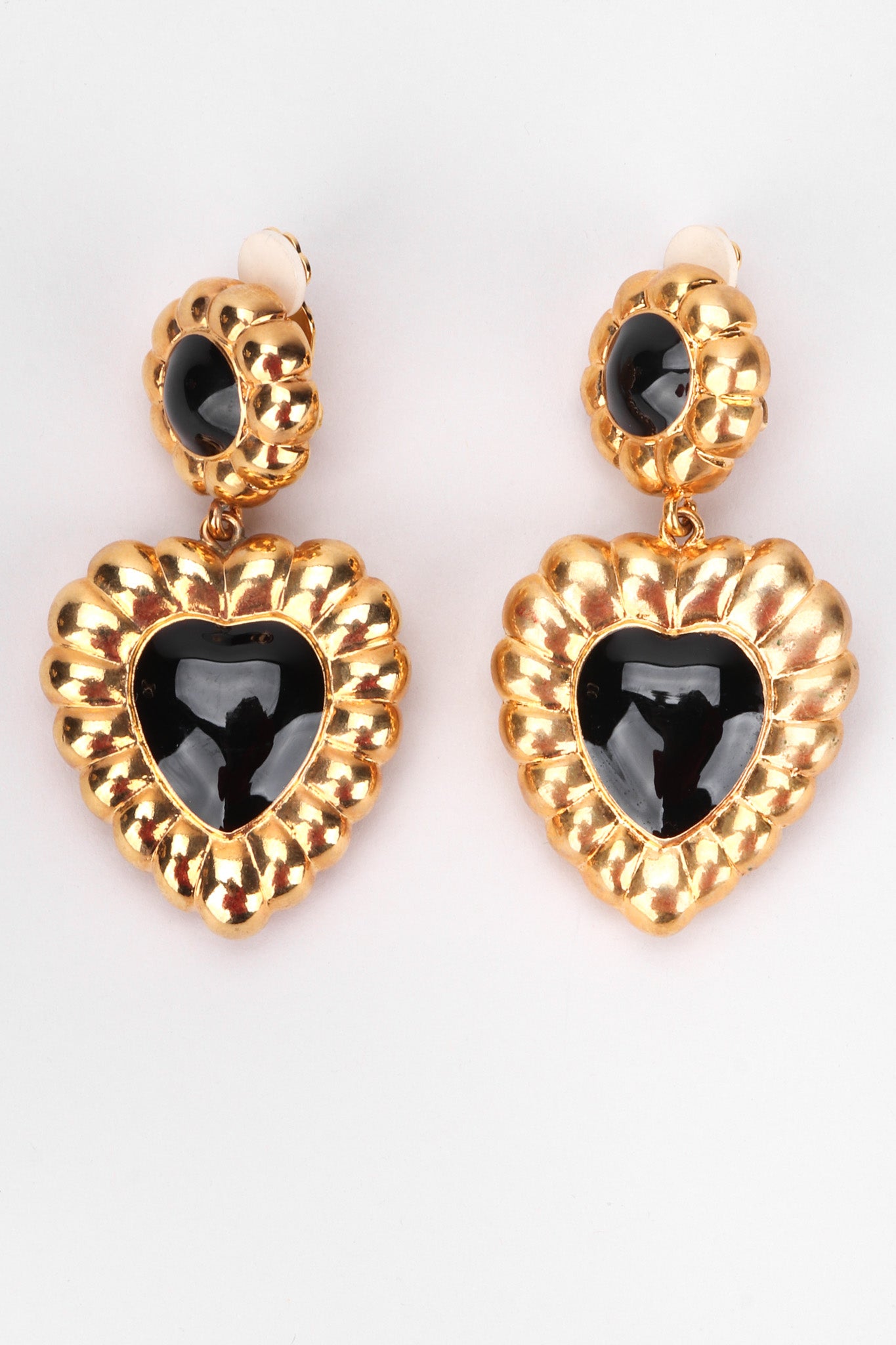 Recess Los Angeles Vintage Escada Fluted Gold Heart Drop Earrings