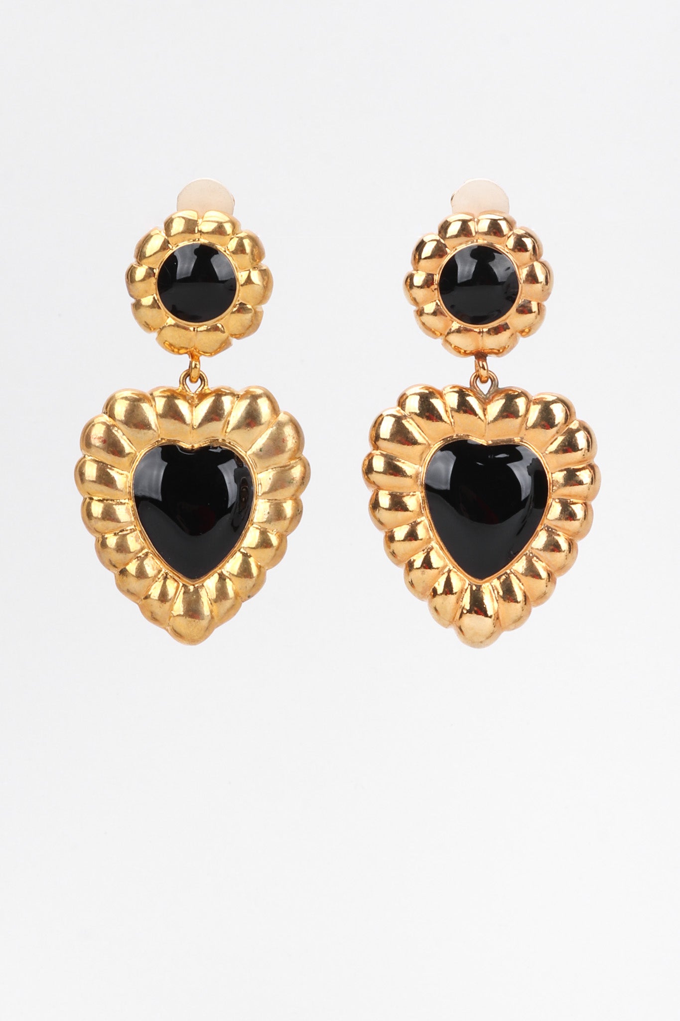 Recess Los Angeles Vintage Escada Fluted Gold Heart Drop Earrings