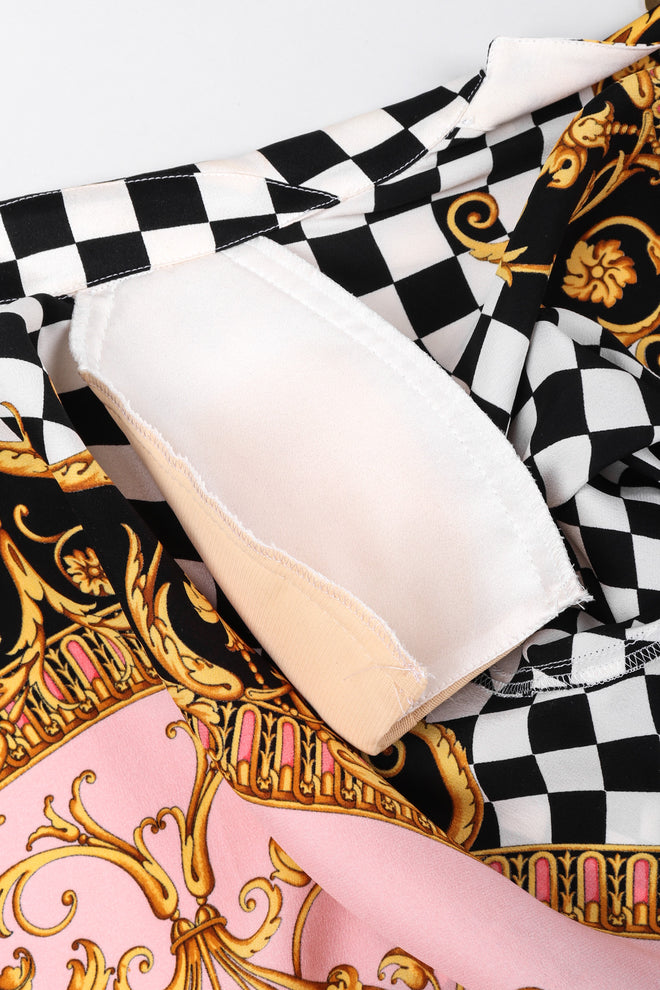 Recess Los Angeles Vintage Escada Checkered Baroque Versace Print Silk Shirt