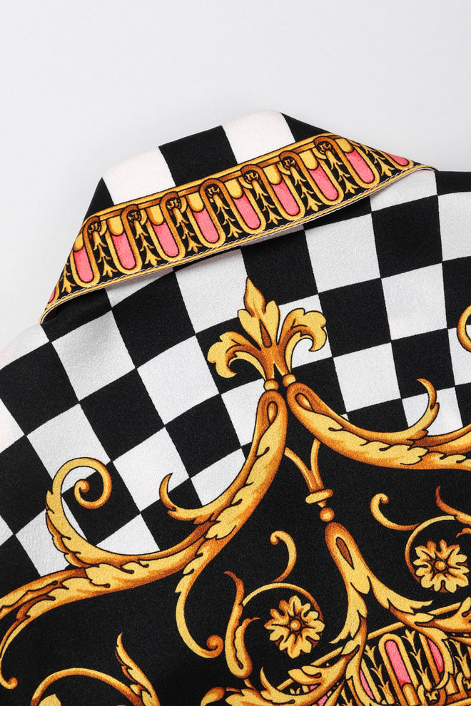 Recess Los Angeles Vintage Escada Checkered Baroque Versace Print Silk Shirt