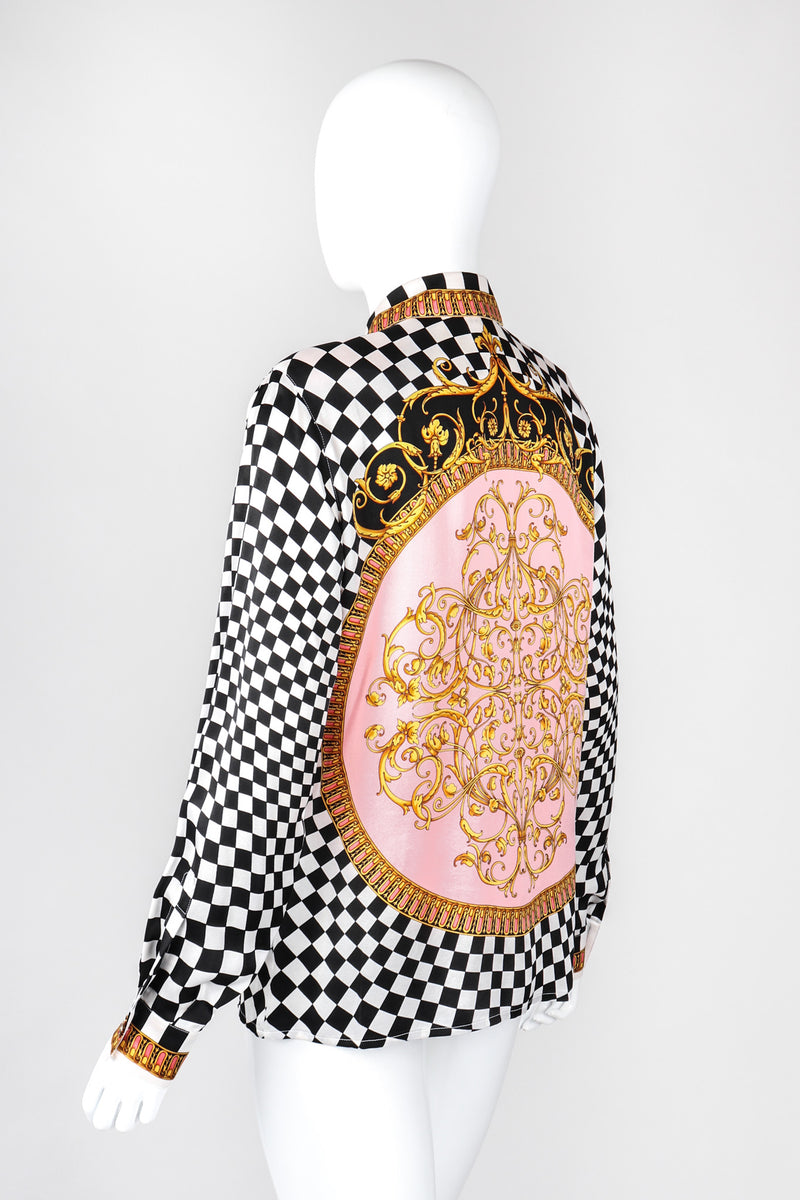 Recess Los Angeles Vintage Escada Checkered Baroque Versace Print Silk Shirt