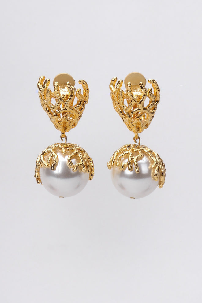 Recess Los Angeles Vintage Escada Branch Coral Pearl Drop Earrings