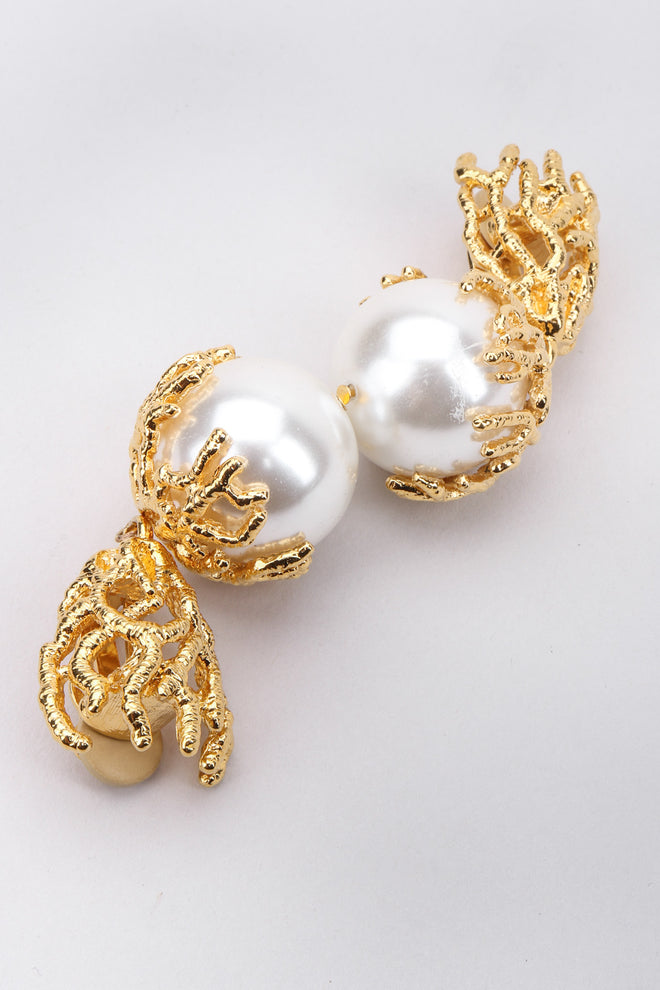 Recess Los Angeles Vintage Escada Branch Coral Pearl Drop Earrings