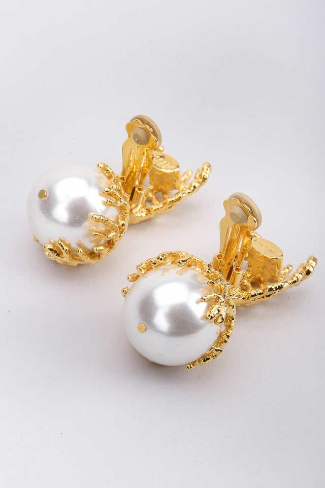 Recess Los Angeles Vintage Escada Branch Coral Pearl Drop Earrings