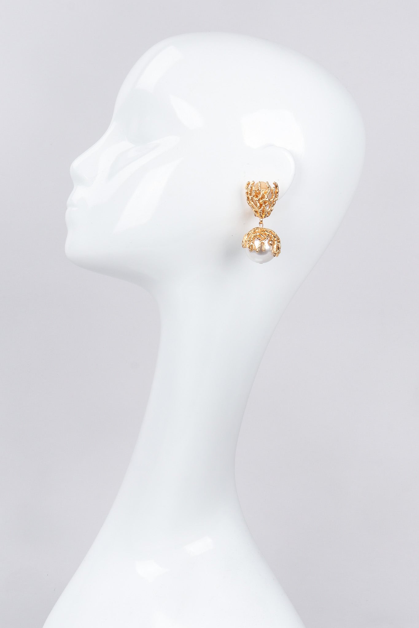 Recess Los Angeles Vintage Escada Branch Coral Pearl Drop Earrings