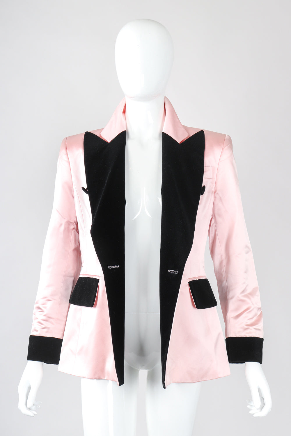 Recess Designer Consignment Escada Satin Contrast Tuxedo Jacket Los Angeles Resale