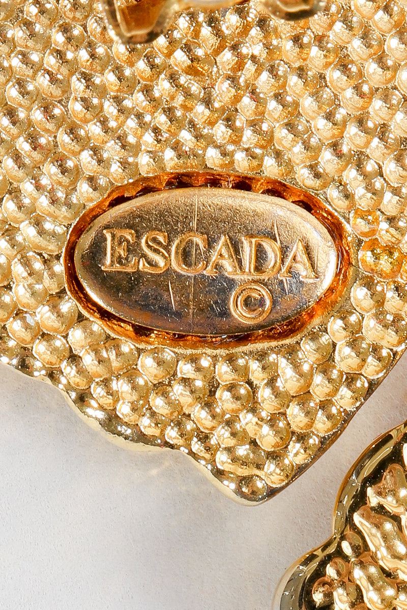 Vintage Escada Pink Enamel Heart Button Earrings signature cartouche