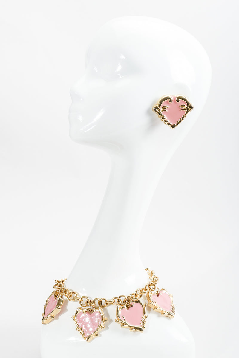 Vintage Escada Hearts Charm Necklace and earrings on mannequin at Recess Los Angeles