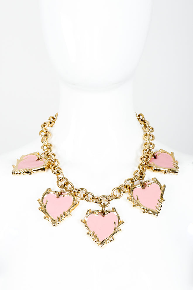 Vintage Escada Enamel Hearts Charm Necklace on mannequin front at Recess Los Angeles