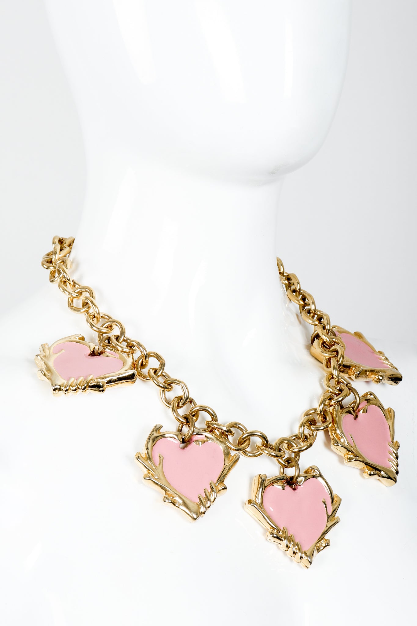 Vintage Escada Enamel Hearts Charm Necklace on mannequin at Recess Los Angeles