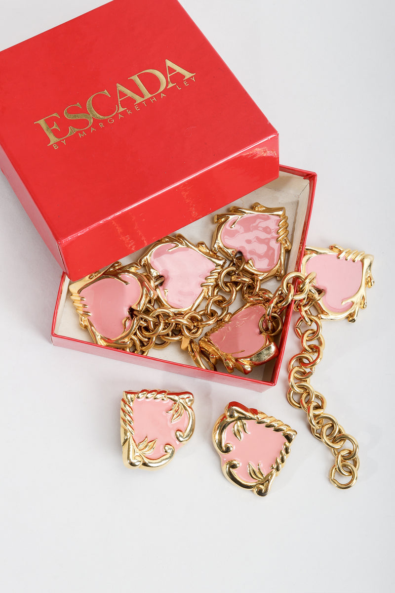 Vintage Escada Enamel Hearts Charm Necklace with box at Recess Los Angeles
