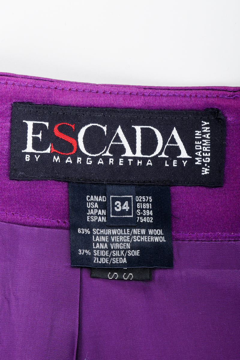 Vintage Escada Skirt Label on Purple