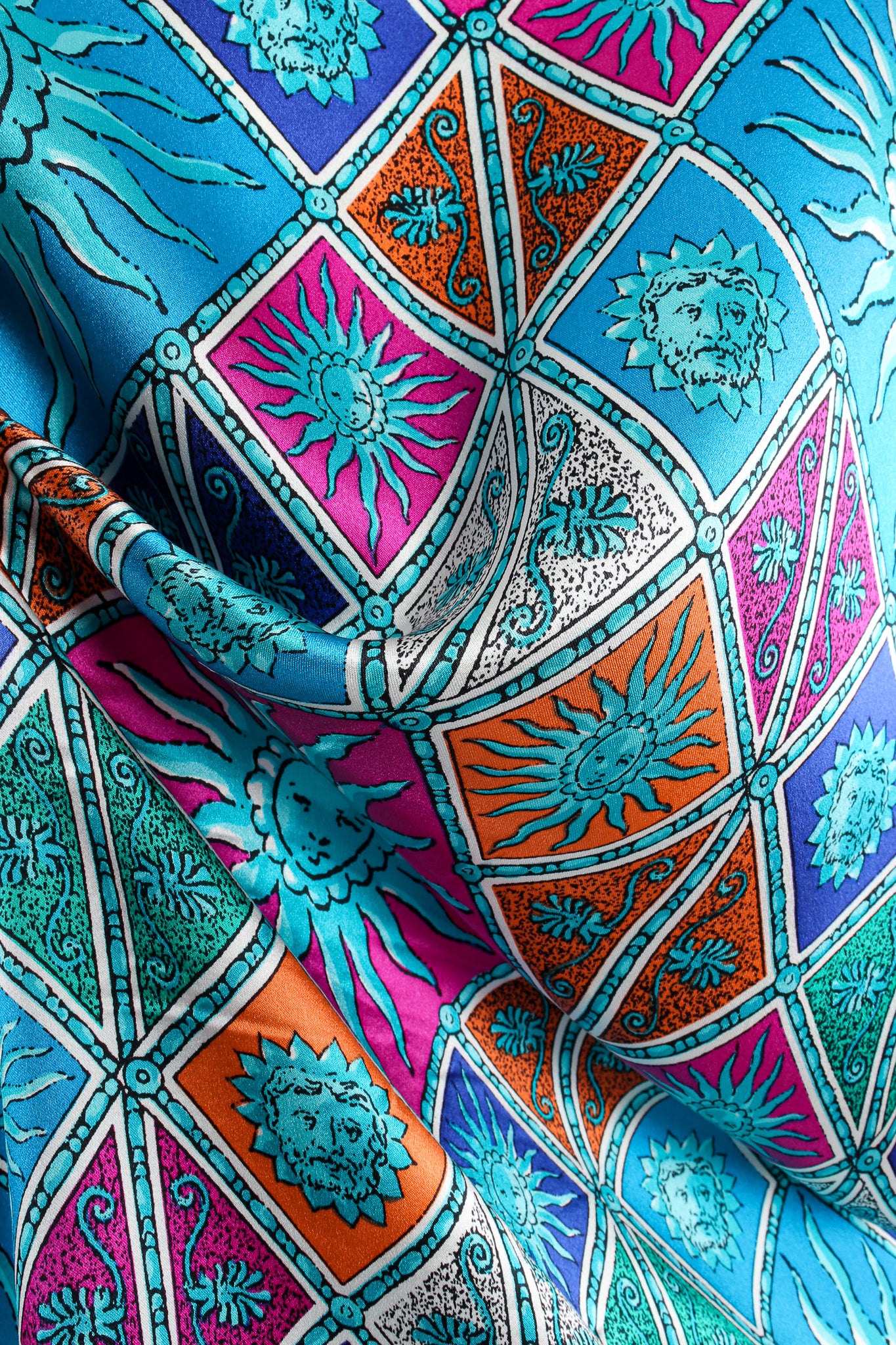Vintage Escada Sol Goddess Mosaic Satin Shirt fabric detail at Recess Los Angeles