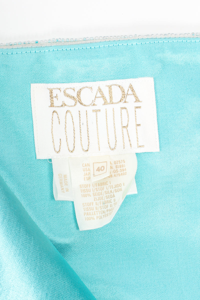 Vintage Escada Floral Sequined Strapless Sheath Dress label at Recess Los Angeles