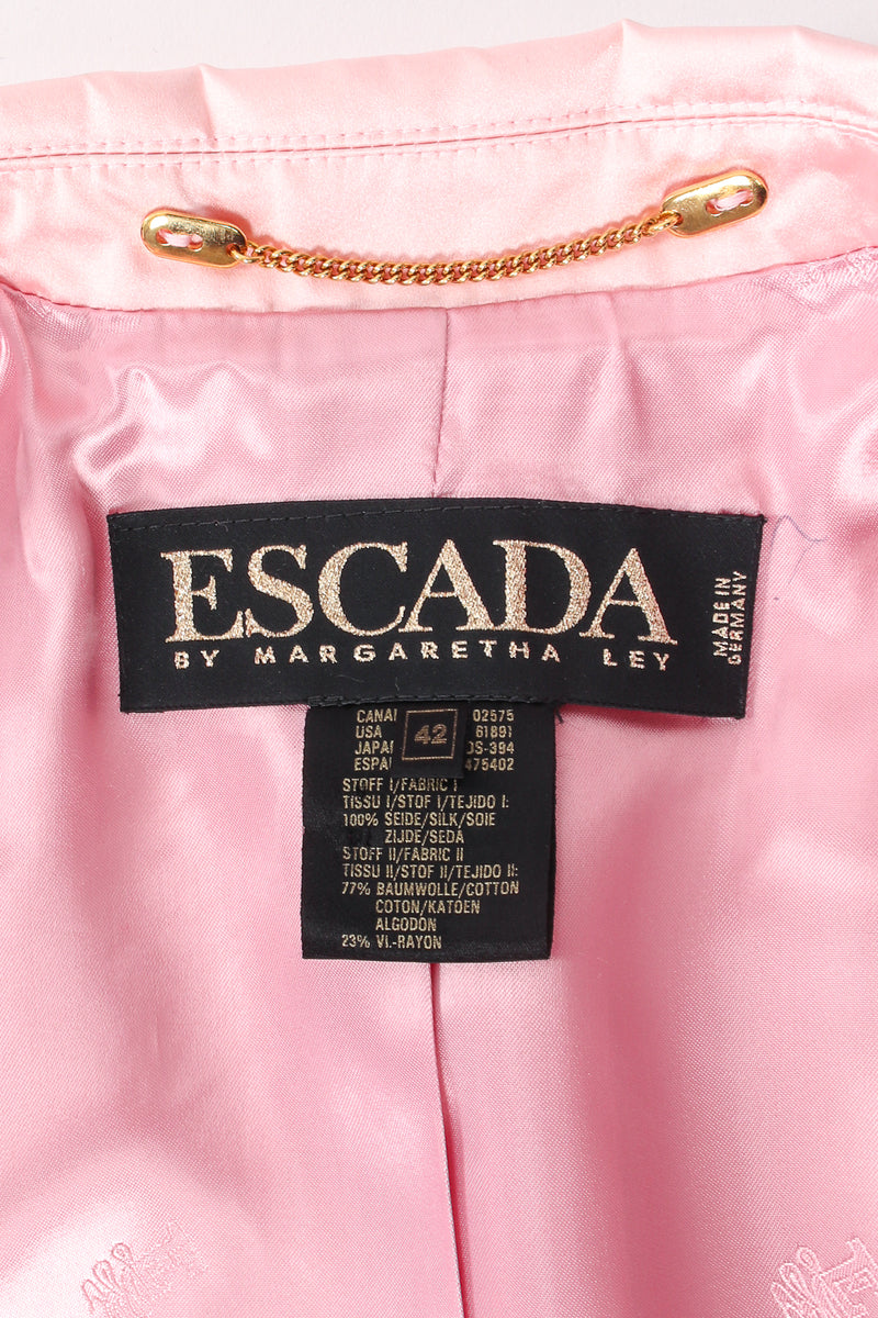 Vintage Escada Satin Contrast Tuxedo Jacket label at Recess Los Angeles