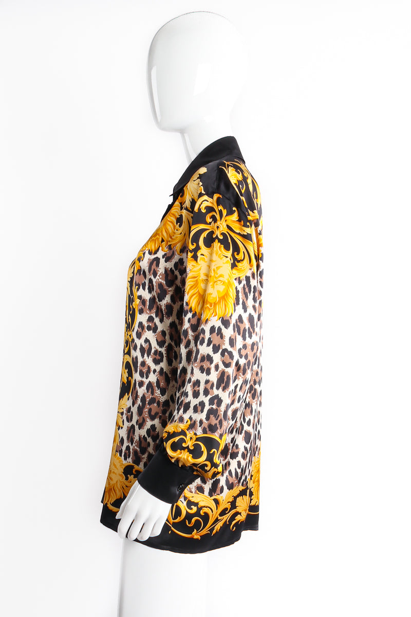 Vintage Escada Baroque Cheetah Print Silk Shirt on mannequin side at Recess Los Angeles