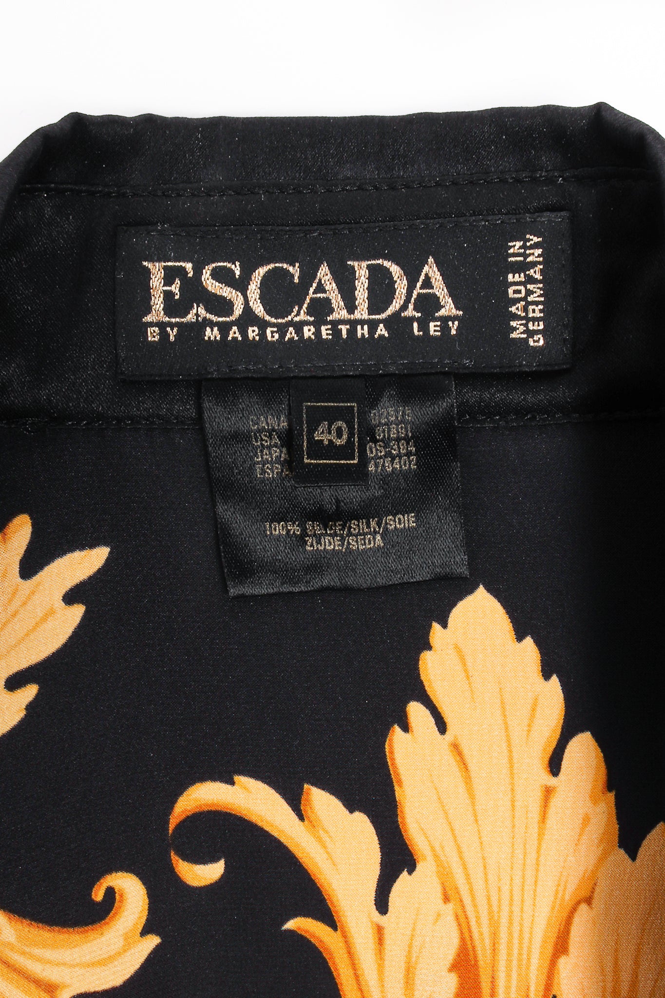 Vintage Escada Baroque Cheetah Print Silk Shirt label at Recess Los Angeles