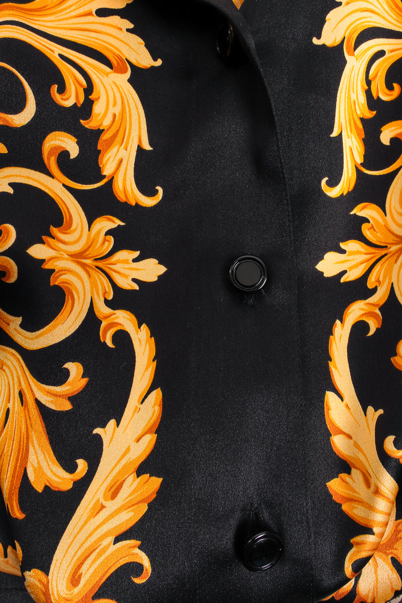 Vintage Escada Baroque Cheetah Print Silk Shirt button placket at Recess Los Angeles
