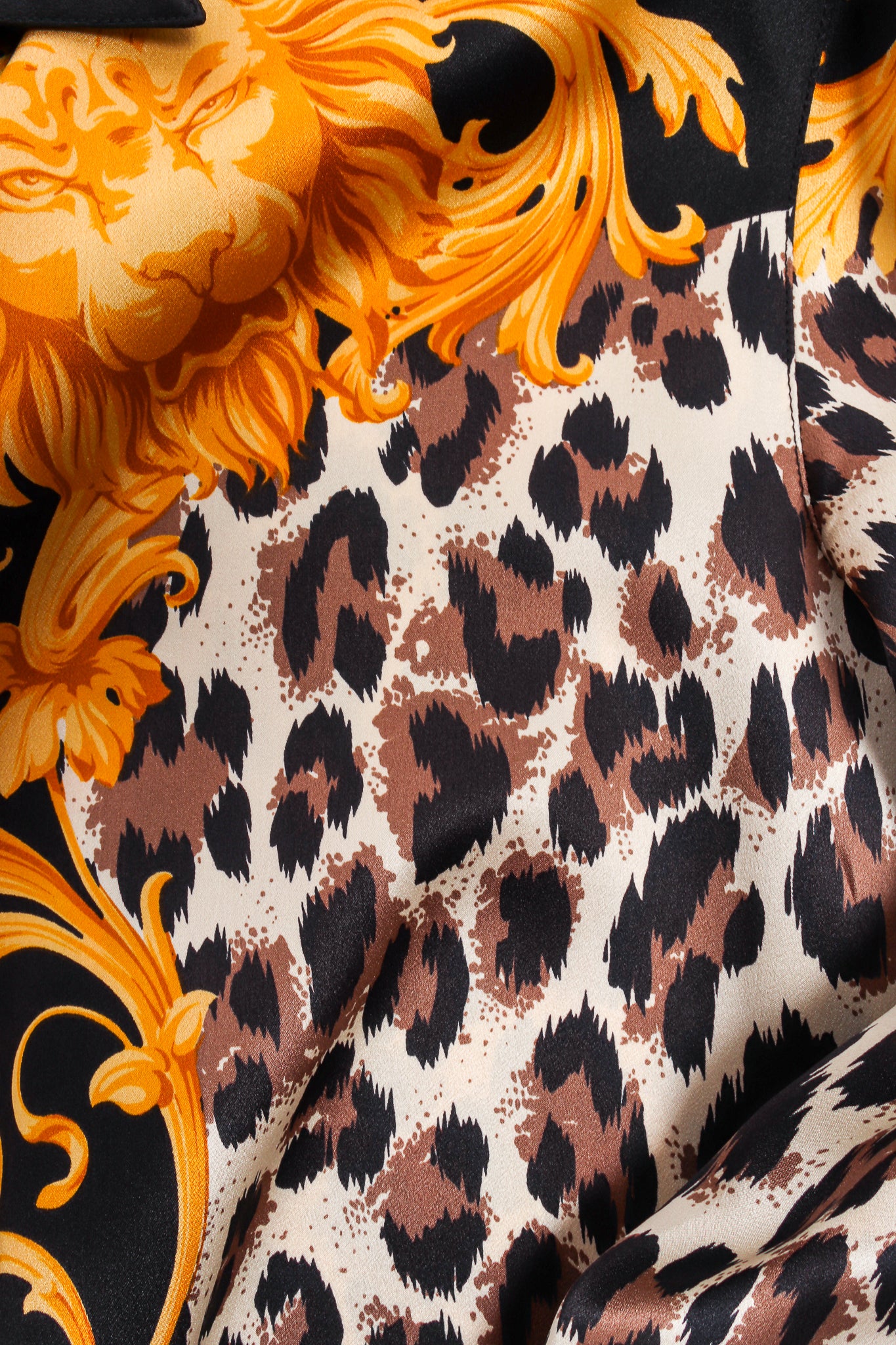 Vintage Escada Baroque Cheetah Print Silk Shirt fabric at Recess Los Angeles