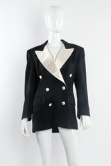 Vintage Escada Satin Trim Tuxedo Jacket on Mannequin front at Recess Los Angeles