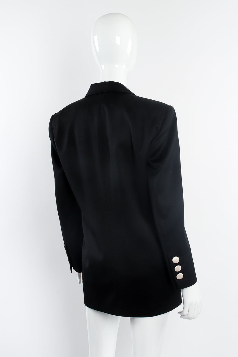 Vintage Escada Satin Trim Tuxedo Jacket on Mannequin back at Recess Los Angeles