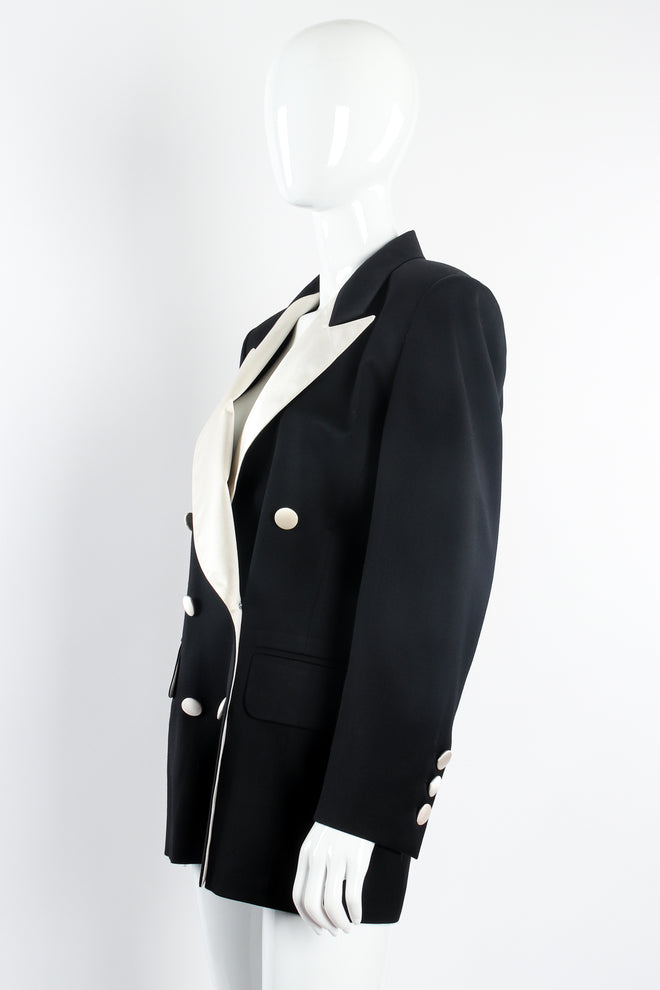 Vintage Escada Satin Trim Tuxedo Jacket on Mannequin side at Recess Los Angeles