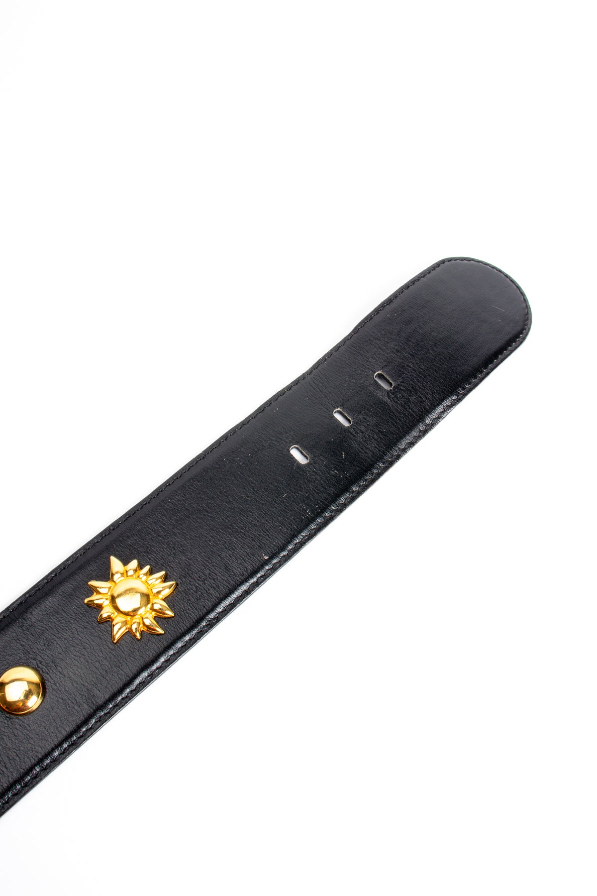 Vintage Escada Black Leather Gold Square Studded Belt 34” EscadablackLeatherSunBelt-  main image 4