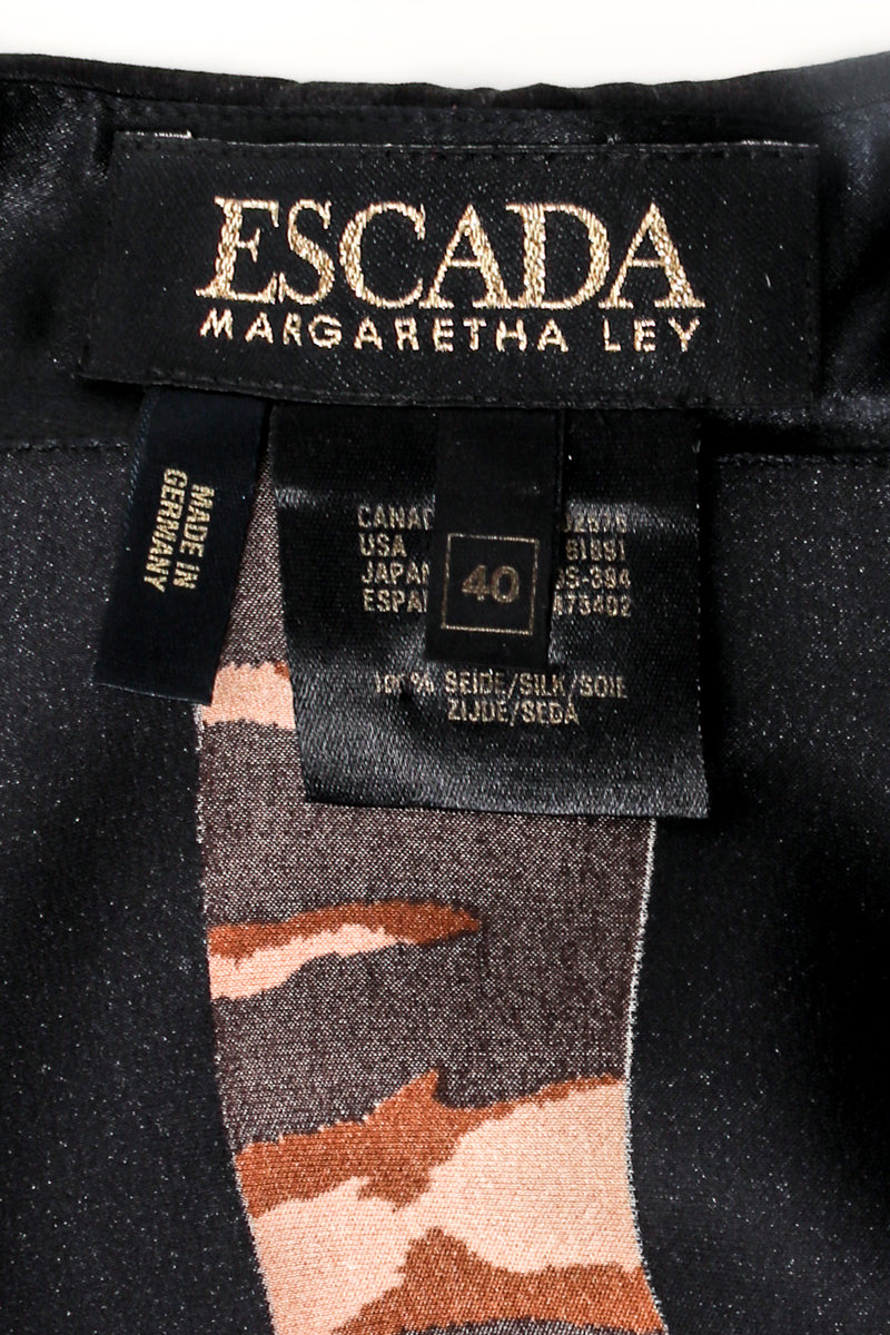 Vintage Escada Animal Ribbon Medals of Valor Shirt Closeup of Label at Recess LA