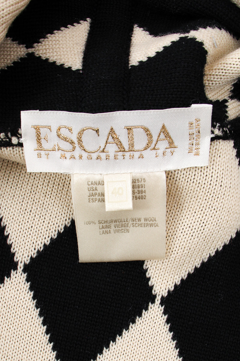 Vintage Escada Harlequin Knit Blanket Sweater label at Recess Los Angeles