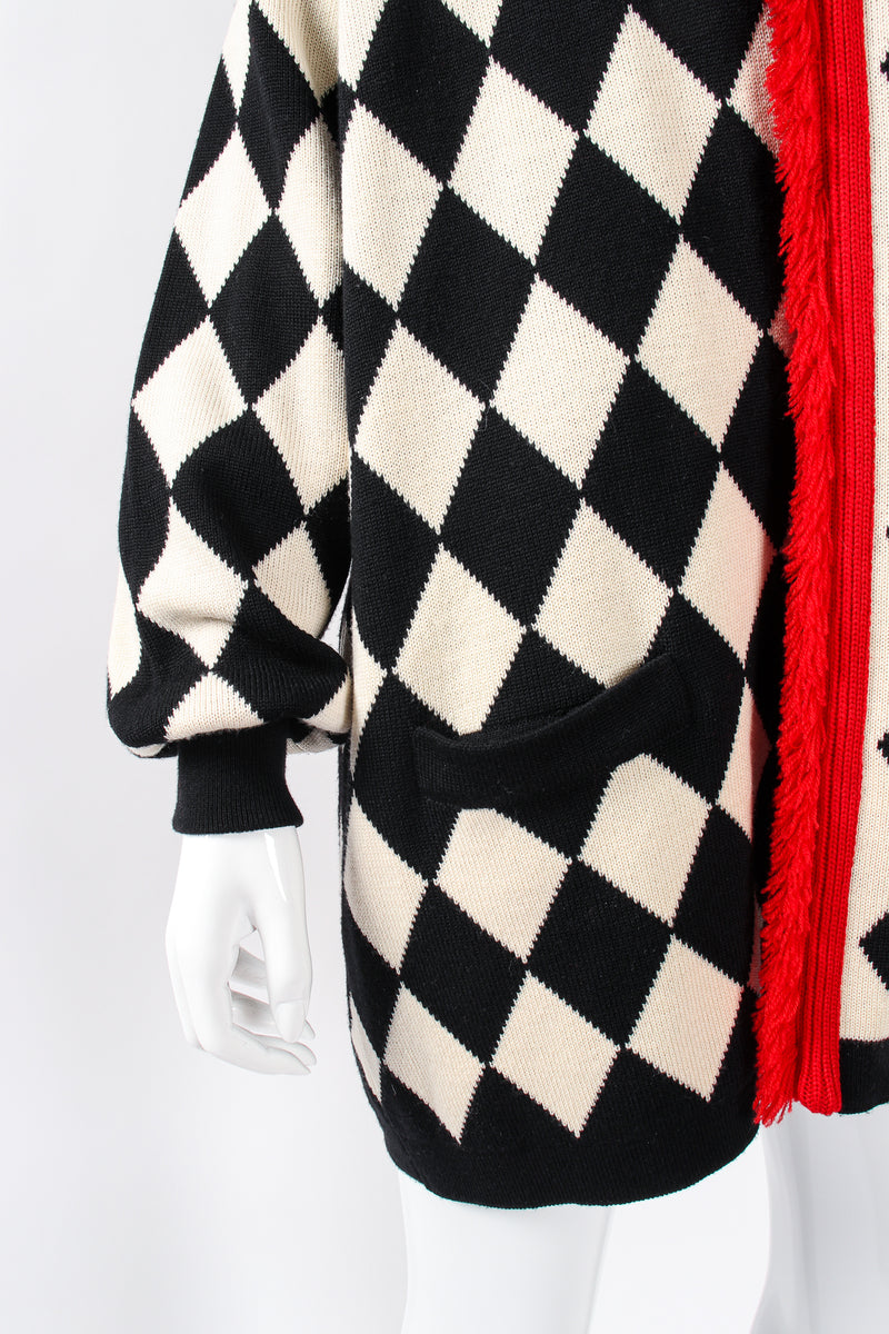 Vintage Escada Harlequin Knit Blanket Sweater on Mannequin pocket at Recess Los Angeles