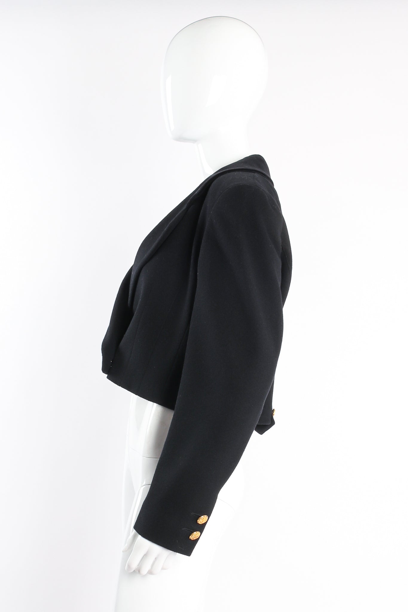 Vintage Escada Boxy Cropped Wool Jacket on Mannequin side at Recess Los Angeles