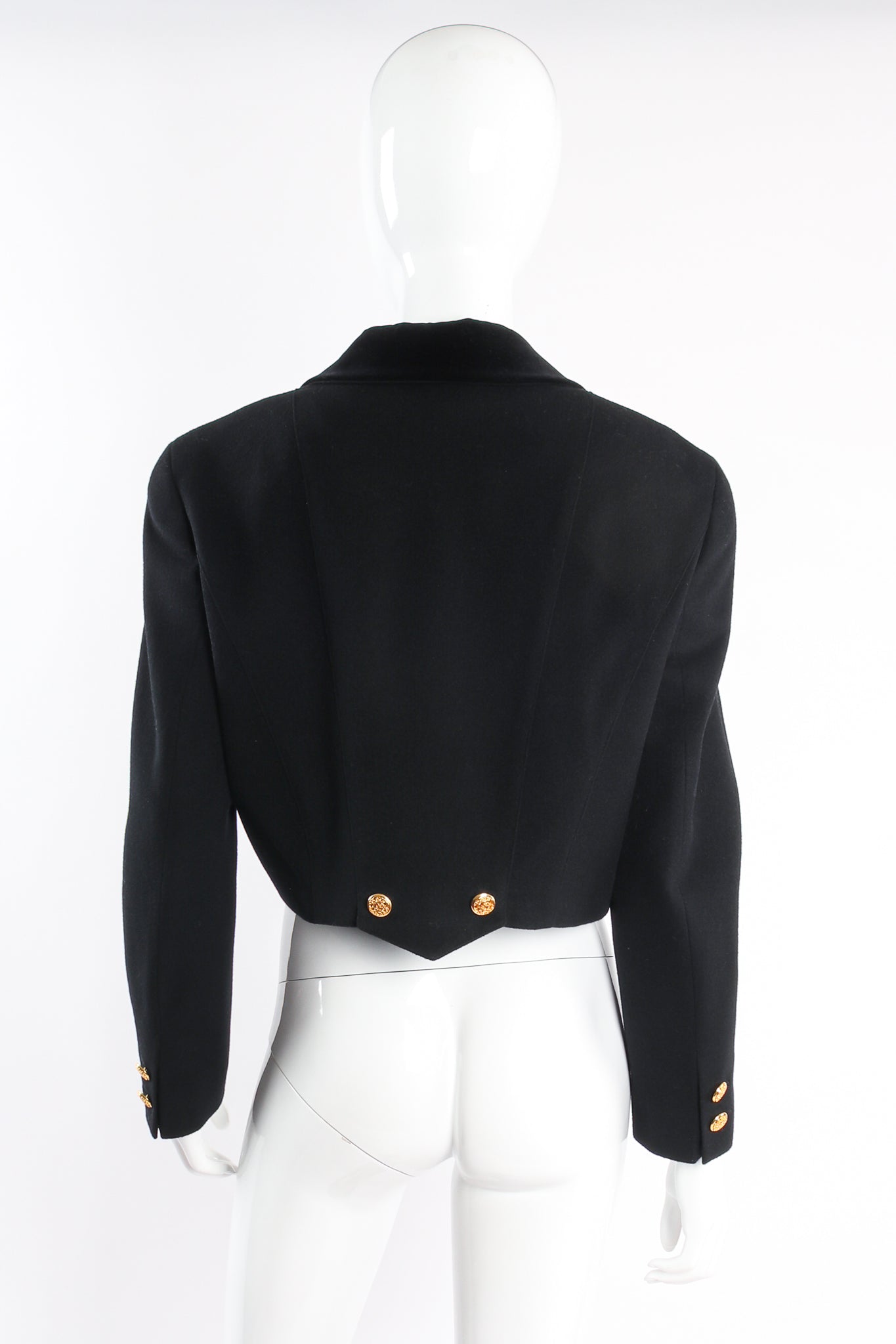 Vintage Escada Boxy Cropped Wool Jacket on Mannequin back at Recess Los Angeles