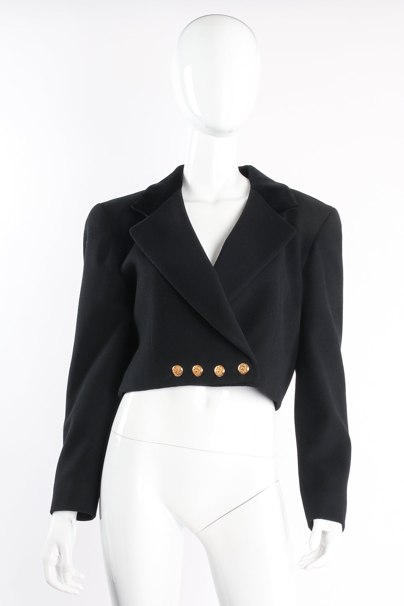 Vintage Escada Boxy Cropped Wool Jacket on Mannequin front at Recess Los Angeles