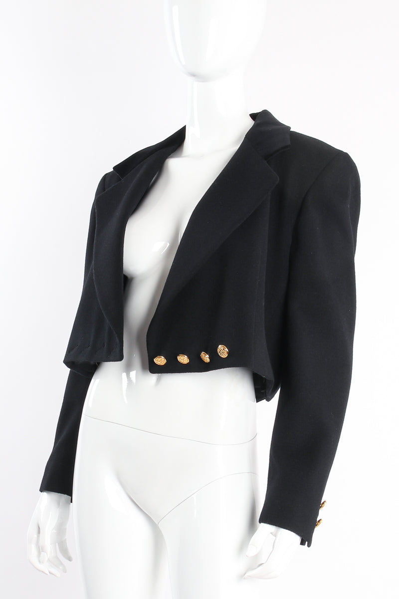 Vintage Escada Boxy Cropped Wool Jacket on Mannequin open at Recess Los Angeles